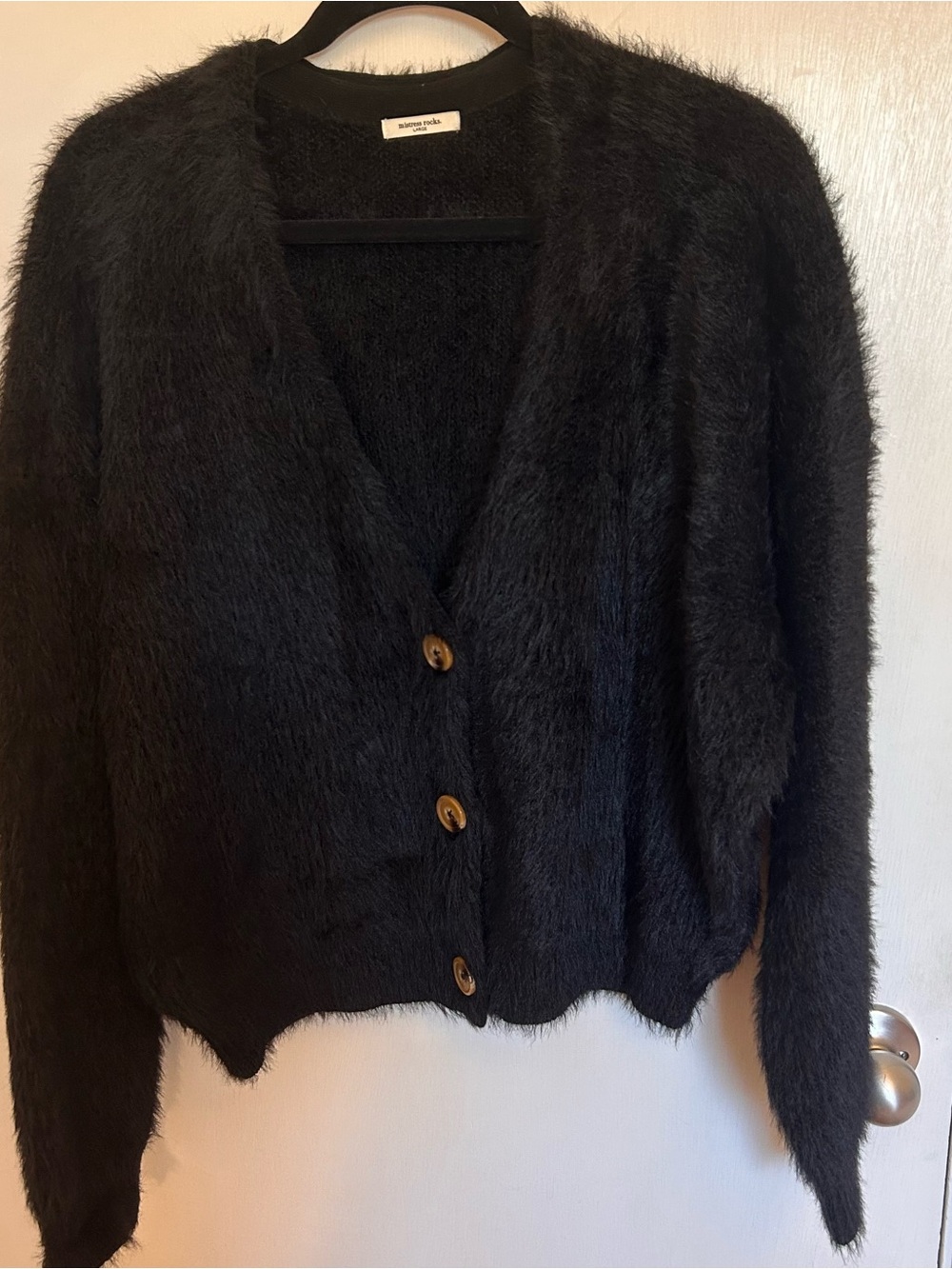 Heavy, Cozy, Black Fuzzy V-Neck Button Cardigan EUC